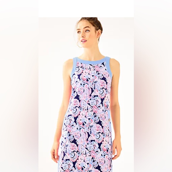 Lilly Pulitzer Dresses & Skirts - Lilly Pulitzer ANGIE STRETCH SHIFT DRESS IN HIGH TIDE NAVY ITS FOR SHORE